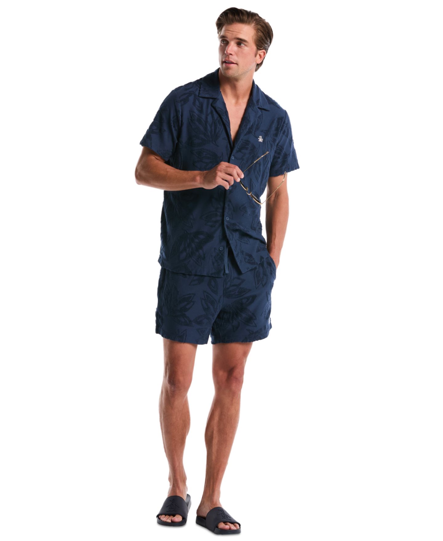 Мужские шорты Original Penguin Floral Patterned Slim-Fit, цвет: Морской — фото 3