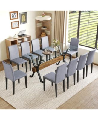 Glass Top Table & 10 Gray Linen Chairs