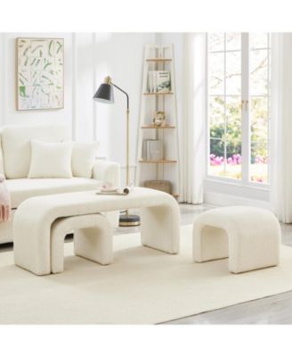 U-Shaped Teddy Ottoman Bench Set of 3- Cream