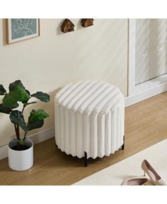 Upholstered Round Ottoman with Metal Legs - Beige