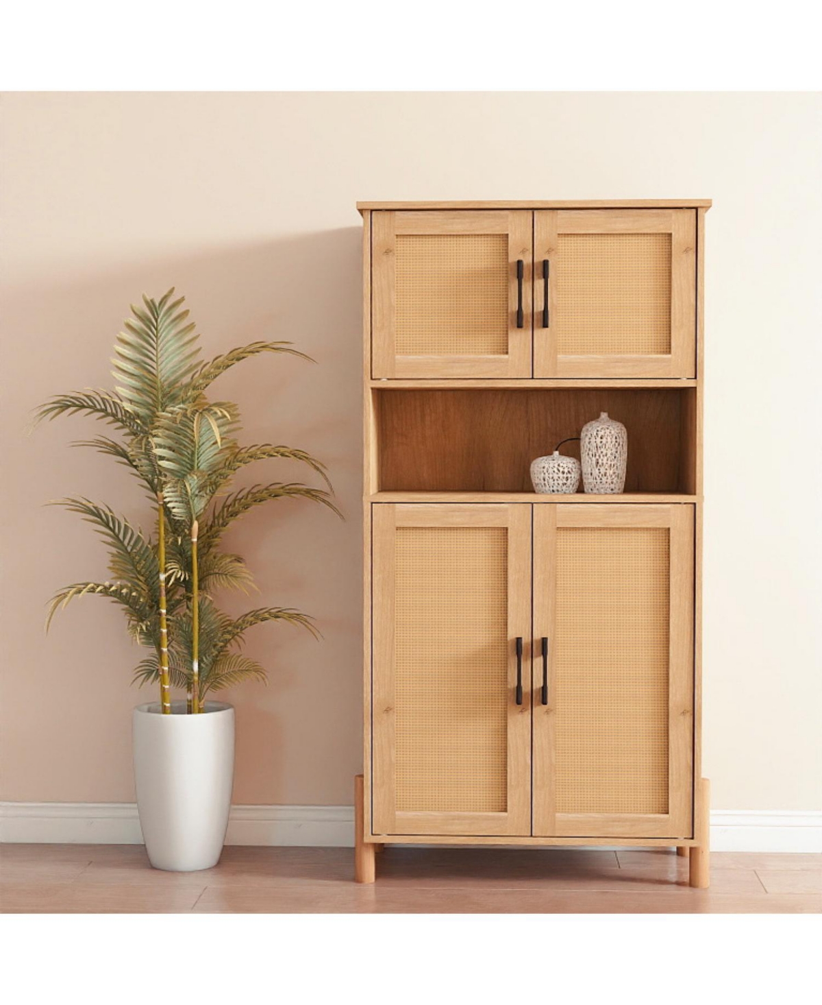 Streamdale Furniture Mid-Century 4-Door Rattan Cabinet