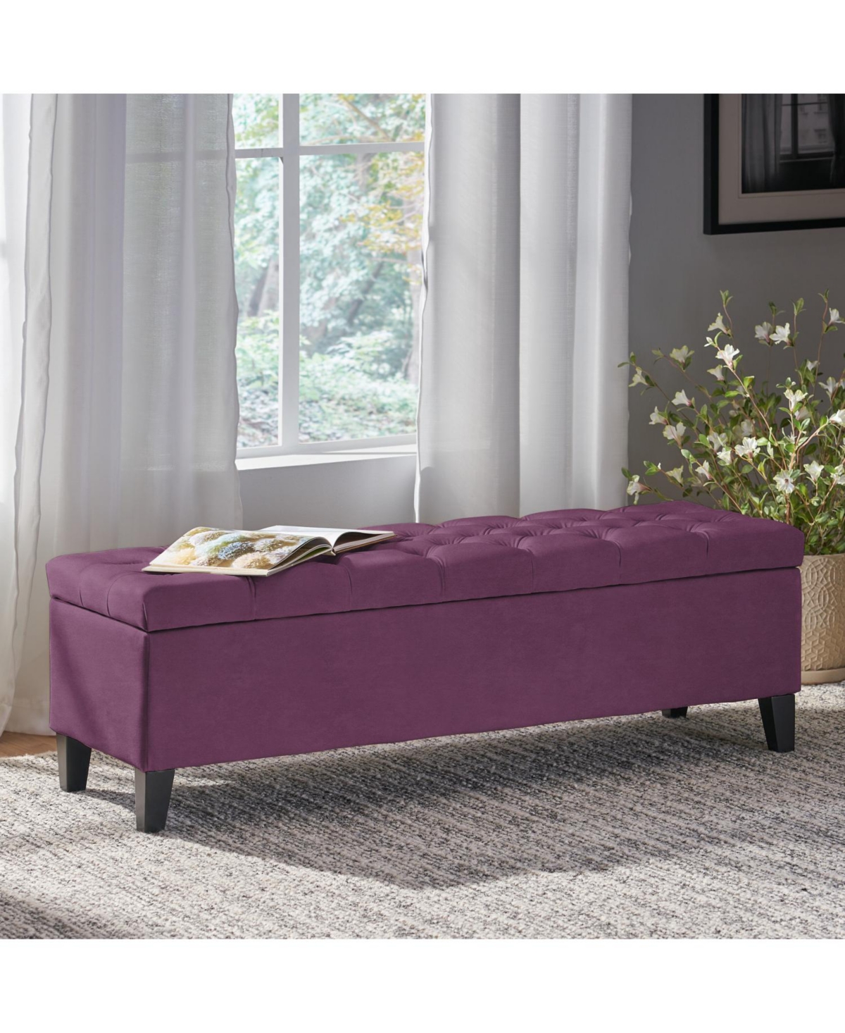 Streamdale Furniture Contemporary Button-Tufted Diamond Stitch Storage Ottoman Bench
