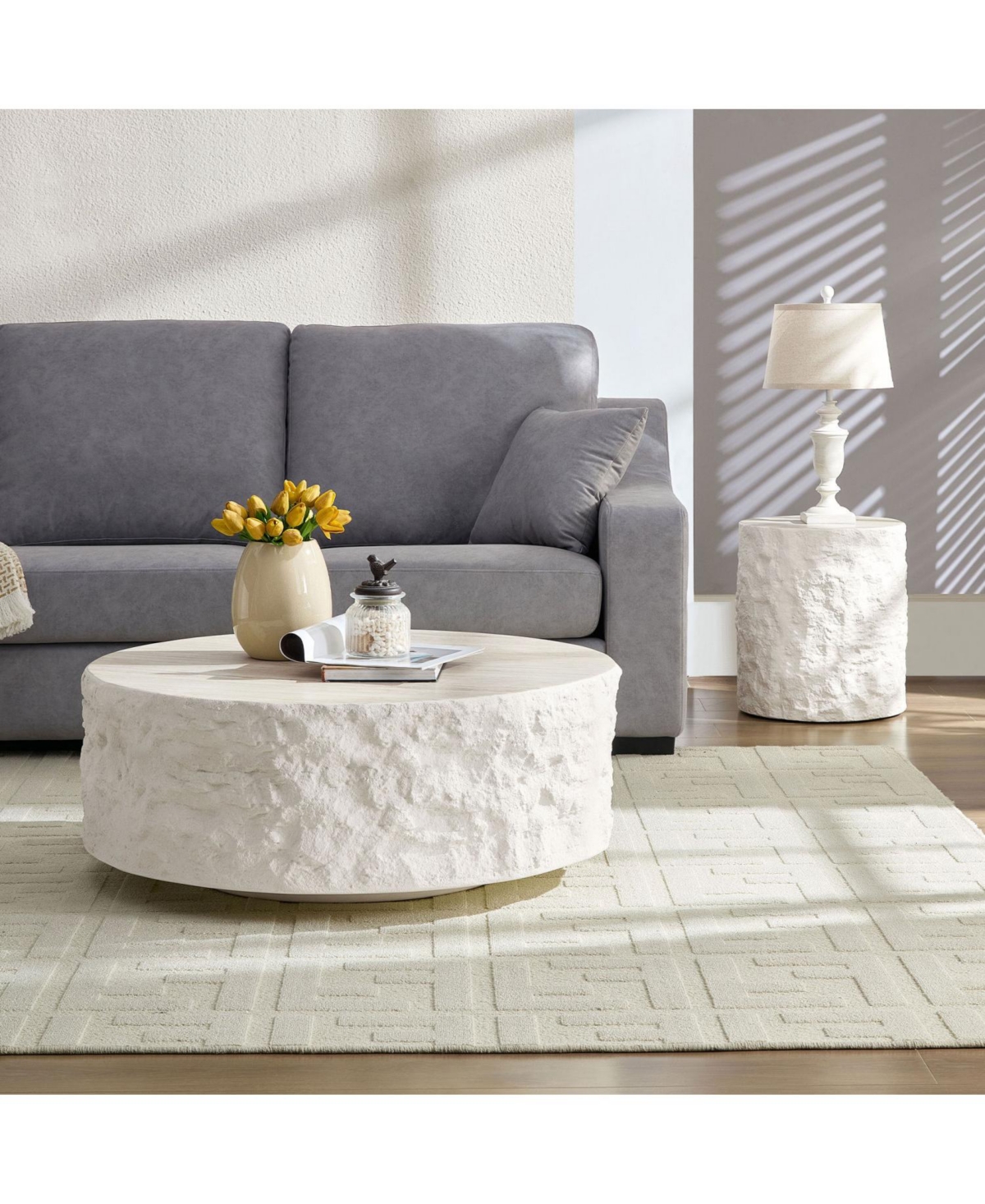 Streamdale Furniture 35" Fiberglass Round Coffee Table - Vintage Style, Modern Design