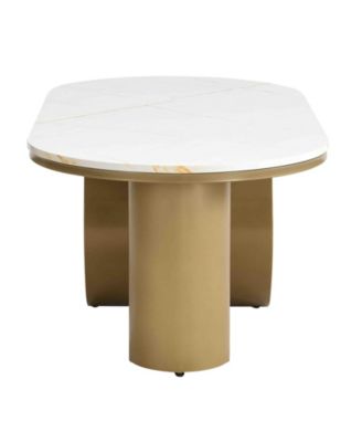 Modern Oval Coffee Table w/ Storage & Faux Marble Top