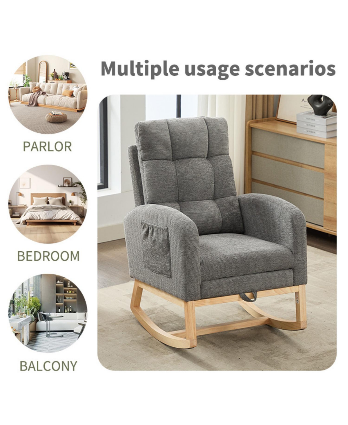 Streamdale Furniture Modern Rocking Chair with Wood Legs & Adjustable Footrest
