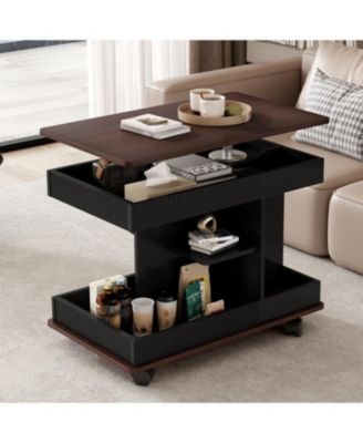  Adjustable Lift-Top End Table with Wheels & Storage