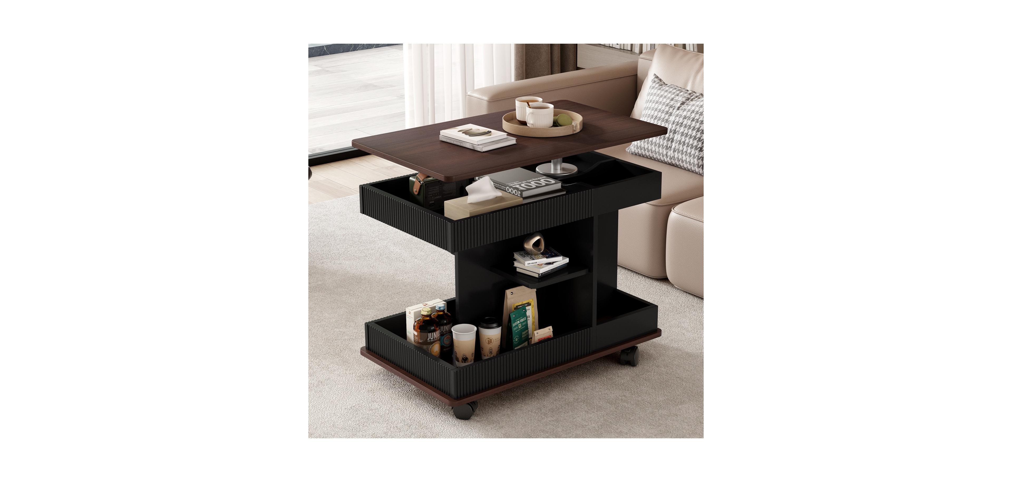 Streamdale Furniture Adjustable Lift-Top End Table with Wheels & Storage
