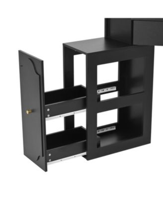 Streamdale Corner Vanity Desk Set, Cushioned Stool, Charging Station, Black