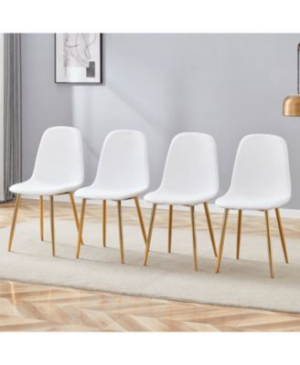 White PU Dining Chairs (Set of 4) - Golden Metal Legs