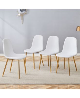 White PU Dining Chairs (Set of 4) - Golden Metal Legs