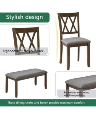 6-Piece Walnut Dining Set- Table, 4 Chairs & Bench