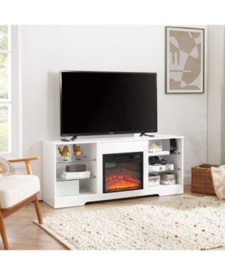 Streamdale Electric Fireplace TV Stand with Glass Shelves, 58