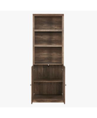 1 Doors Bookshelf with USB Port and 3 Open Shelves Bookcase Side Cabinet Storage Shelves
