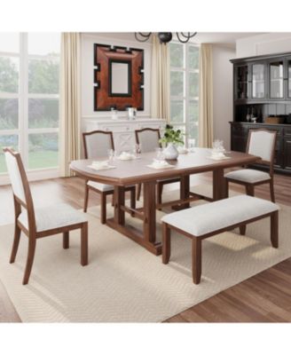 Extendable Wood Dining Set with 4 Chairs & Bench