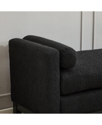 Elegant Black Boucle Upholstered Bench with Bolsters