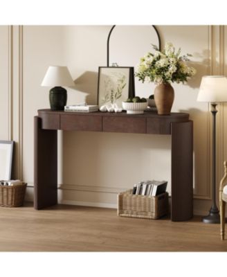 Espresso Entryway Console Table - Fluted Design & 2 Drawers