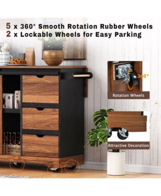 Farmhouse Kitchen Island with Drop Leaf, Barn Door, Power, Rolling Cart