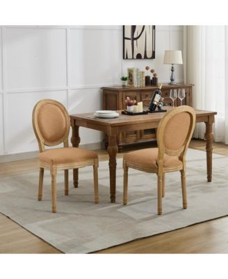  French Style Linen Dining Chairs, Set of 2, Tan