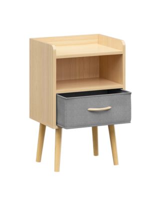 Nightstand with Fabric Drawer & Storage - Oak