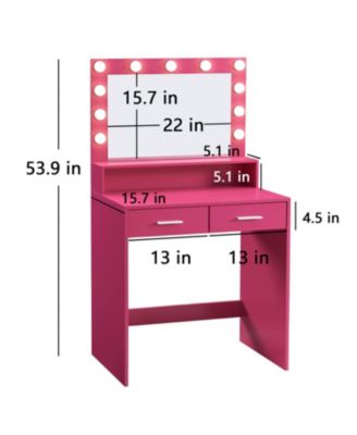 Rose Pink Vanity Desk with Lighted Mirror & Drawers