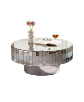 Streamdale Round Mirrored Coffee Table - Crushed Diamond & Crystal Edge
