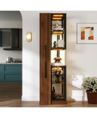 70" Display Cabinet w/ Glass Doors, Lights & Pull-Out Storage Shelf