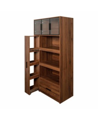 70.87" Kitchen Pantry Cabinet w/ Pull-Out Shelves, Drawer & Microwave Stand