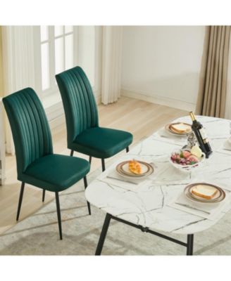 Streamdale Green Velvet Dining Chairs, Adjustable Feet, Set of 2