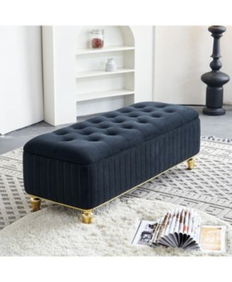 Streamdale Velvet Storage Ottoman with Gold Accents