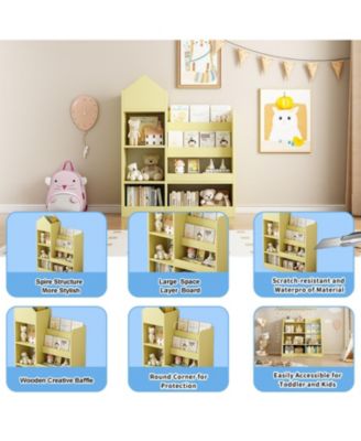 Streamdale Yellow Kids Wooden Bookshelf with 6 Compartments and 2 Baskets