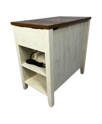 Streamdale Farmhouse End Table with Barn Door & Drawer, Charging Station