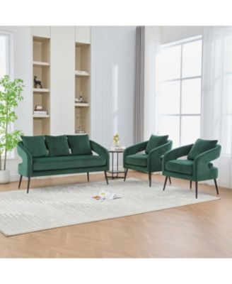 Streamdale Velvet Living Room Set- Loveseat & 2 Chairs, Green