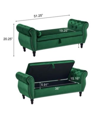 Velvet Storage Ottoman Bench with Pillow