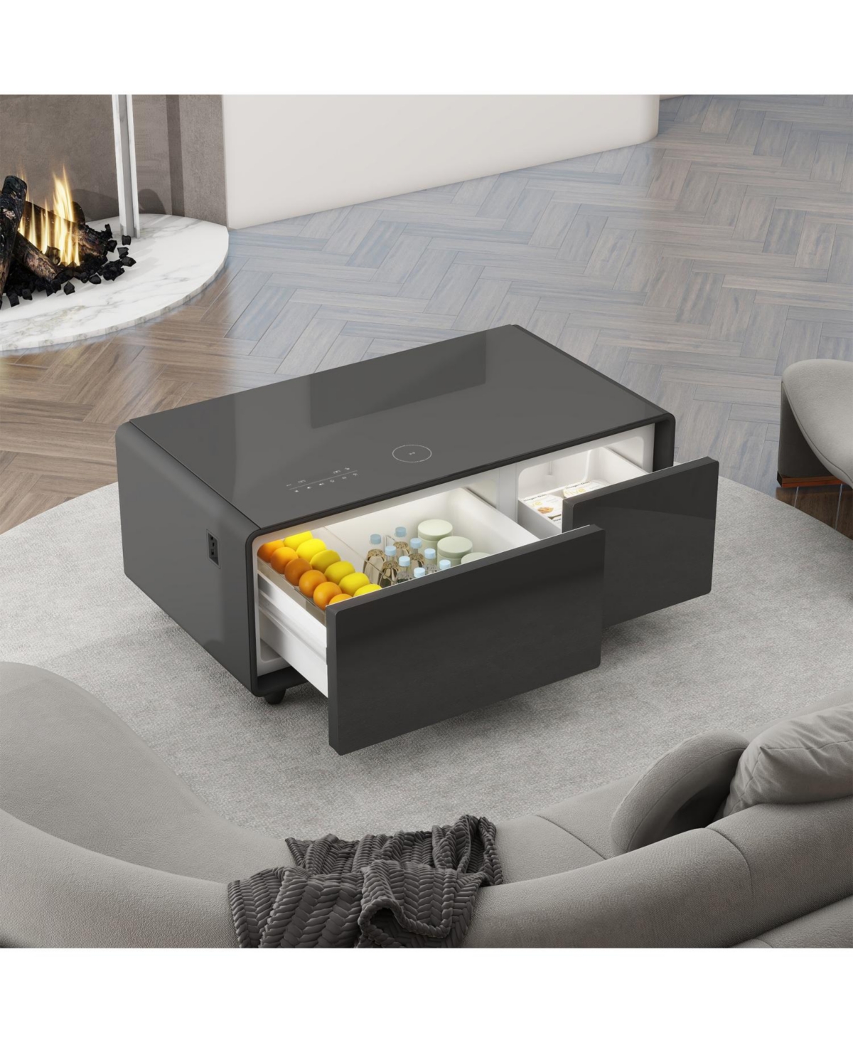 Streamdale Furniture Smart Coffee Table with Fridge, Freezer, Bluetooth, Wireless Charging - Black
