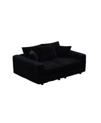 Plush Corduroy 3-Seat Sofa, Modern Comfy Cloud Couch, Deep Seat, Black (ETA-8.28)