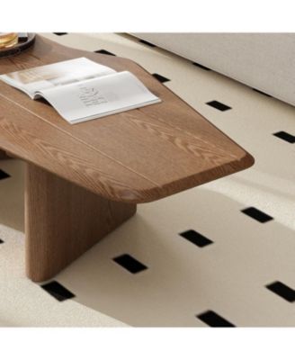 47.2 Inches Free Form Rustic Ash Wood Veneer Coffee Table for Small Living Room