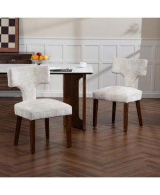 Mid Century Modern Dining Chairs Set of 2 Beige Linen