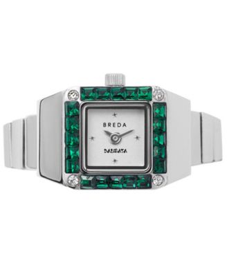 Women's x Dalmata Time Ring Emerald Crystals and Stainless Steel Expandable Ring Watch, 15mm