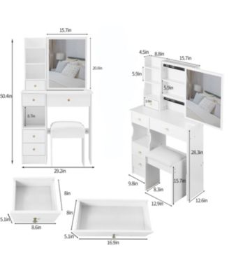 Compact Vanity Table with Large Mirror and Multi-Tier Storage, Stool Included