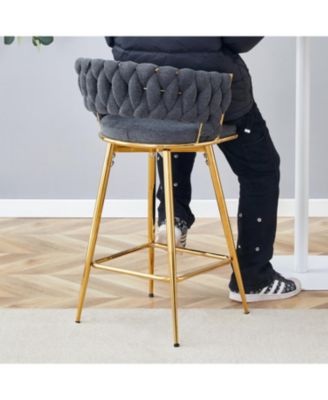 Rotating Swivel Chair Black Cotton Linen Gold Legs