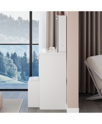 + 37" + Wood + Vanity Table with Mirror, Stool & Storage