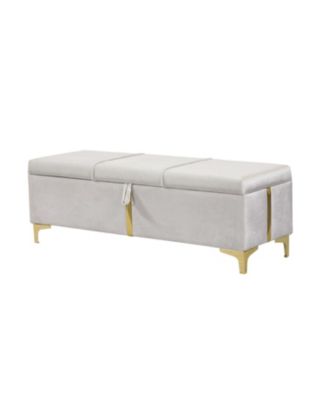 Upholstered Storage Ottoman Bench - Metal Legs, Beige