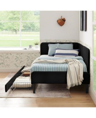 Streamdale Twin Upholstered Platform Bed Frame w/ 2 Drawers, Black