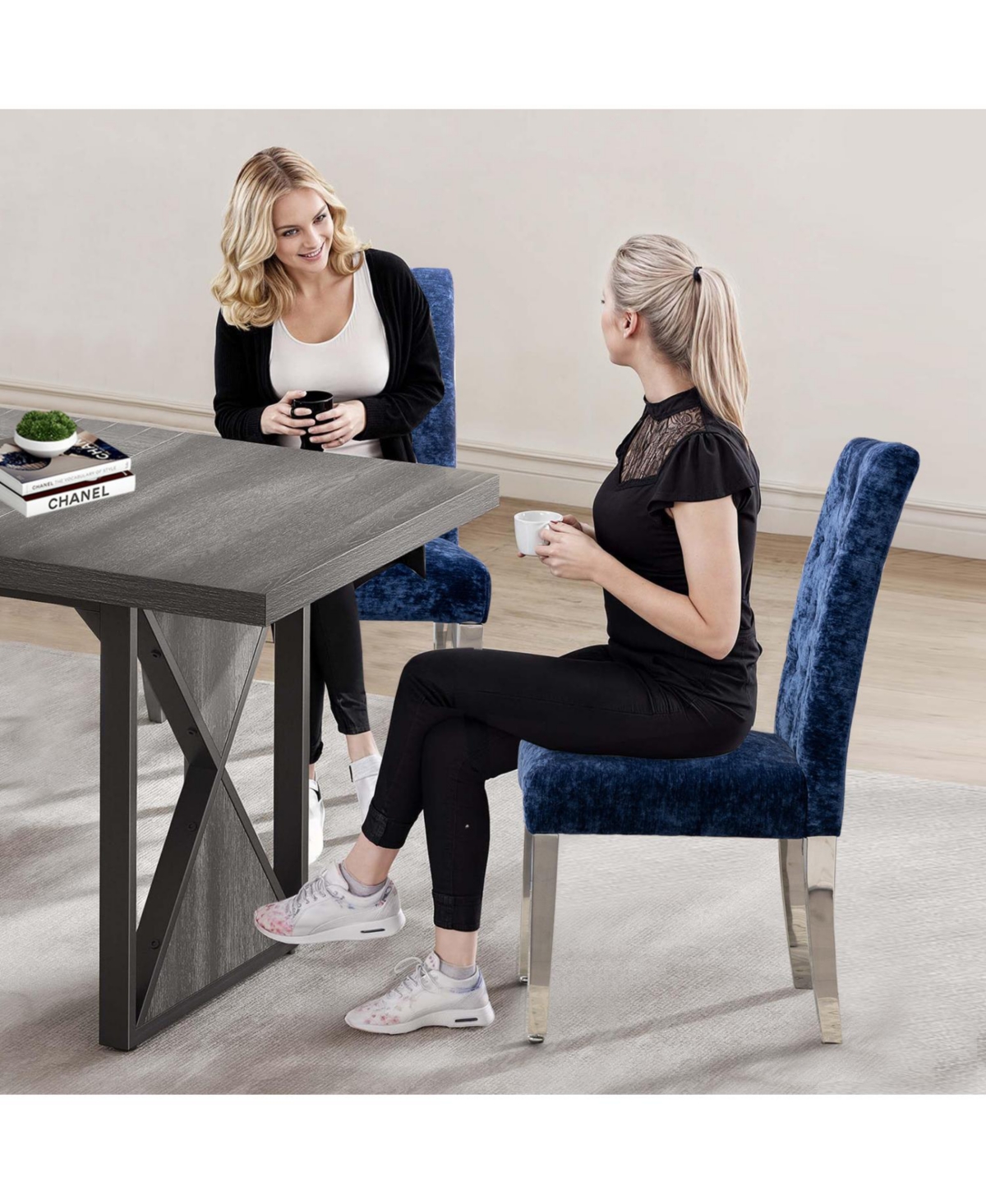 Streamdale Furniture Velvet Dining Chairs (Set of 2) - Deep Blue