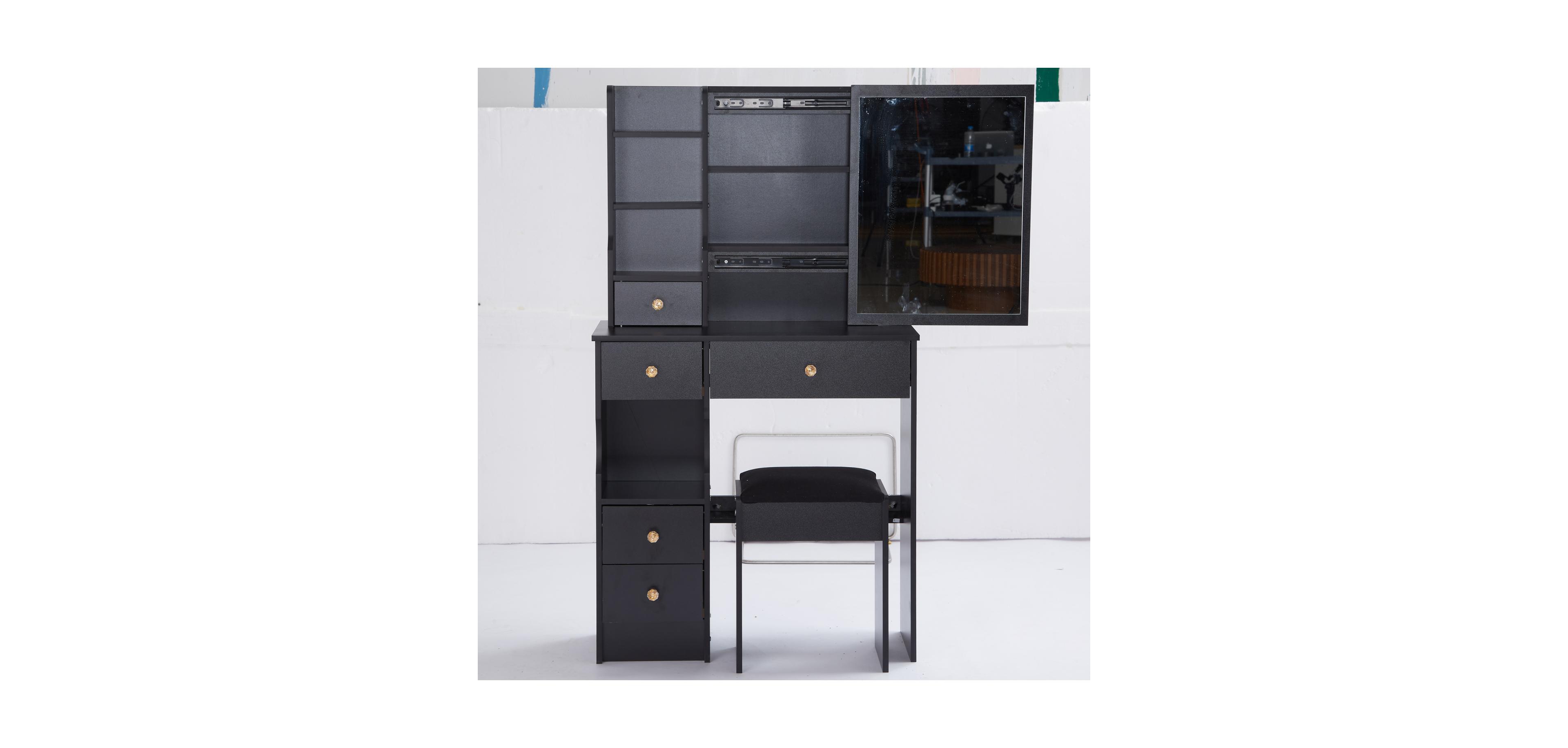 Streamdale Furniture + Compact Vanity Table Set + Wood/Engineered Wood + Large Mirror & Multi-Tier Storage + Vanity Table with Stool