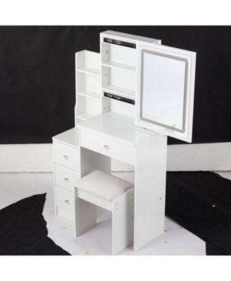 Streamdale Compact Bedside Vanity Table with LED Mirror