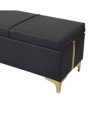 Upholstered Storage Ottoman Bench with Metal Legs