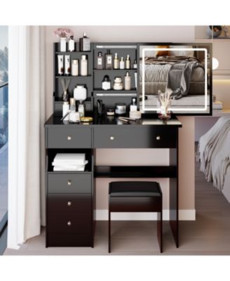 + 37" + Wood/Glass (assuming typical vanity materials) + LED Mirror + Vanity Table with Stool