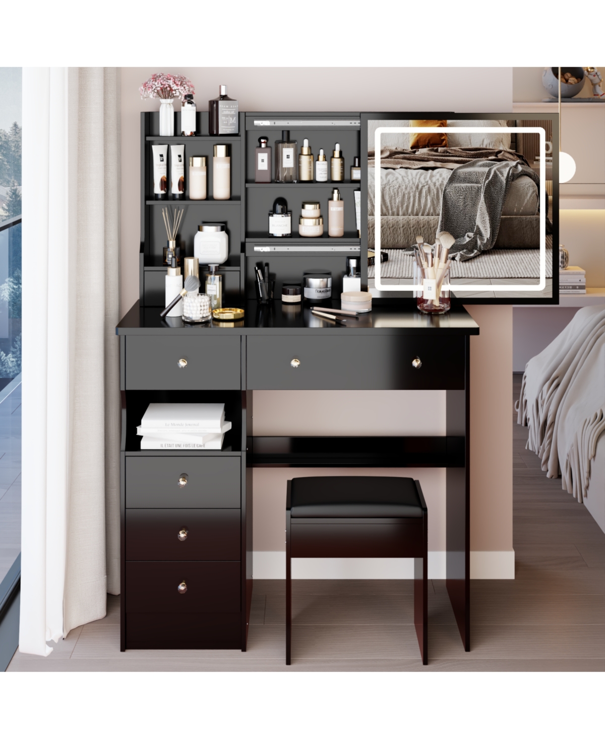 Streamdale Furniture + 37" + Wood/Glass (assuming typical vanity materials) + Led Mirror + Vanity Table with Stool