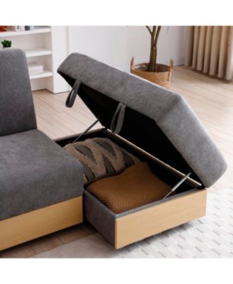 Convertible Sleeper Sofa Bed with Storage Ottoman & Drop Down Table